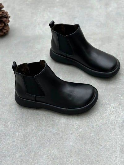 Women Casual Genuine Leather Flat Chelsea Boots