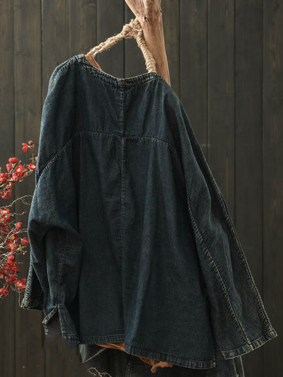 Women Retro Autumn Patchwork Denim Shirt Coat