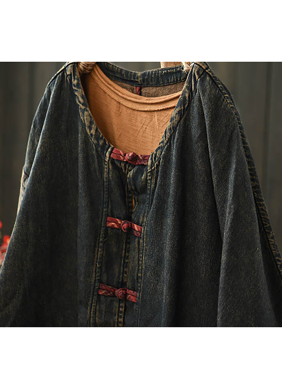 Women Retro Autumn Patchwork Denim Shirt Coat