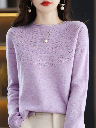 Women Autumn Elegant O-Neck Knitted Wool Sweater