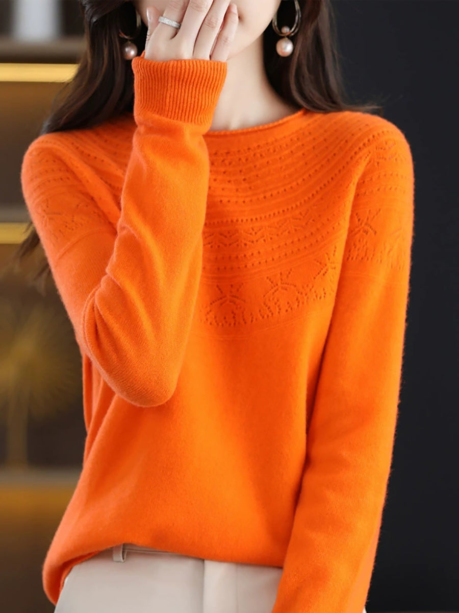 Women Autumn Elegant O-Neck Knitted Wool Sweater