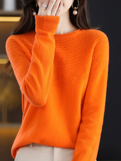 Women Autumn Elegant O-Neck Knitted Wool Sweater