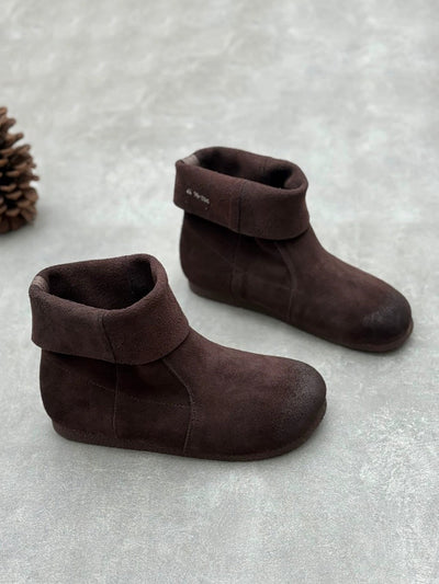 Women Vintage Autumn Suded Leather Flat Boots