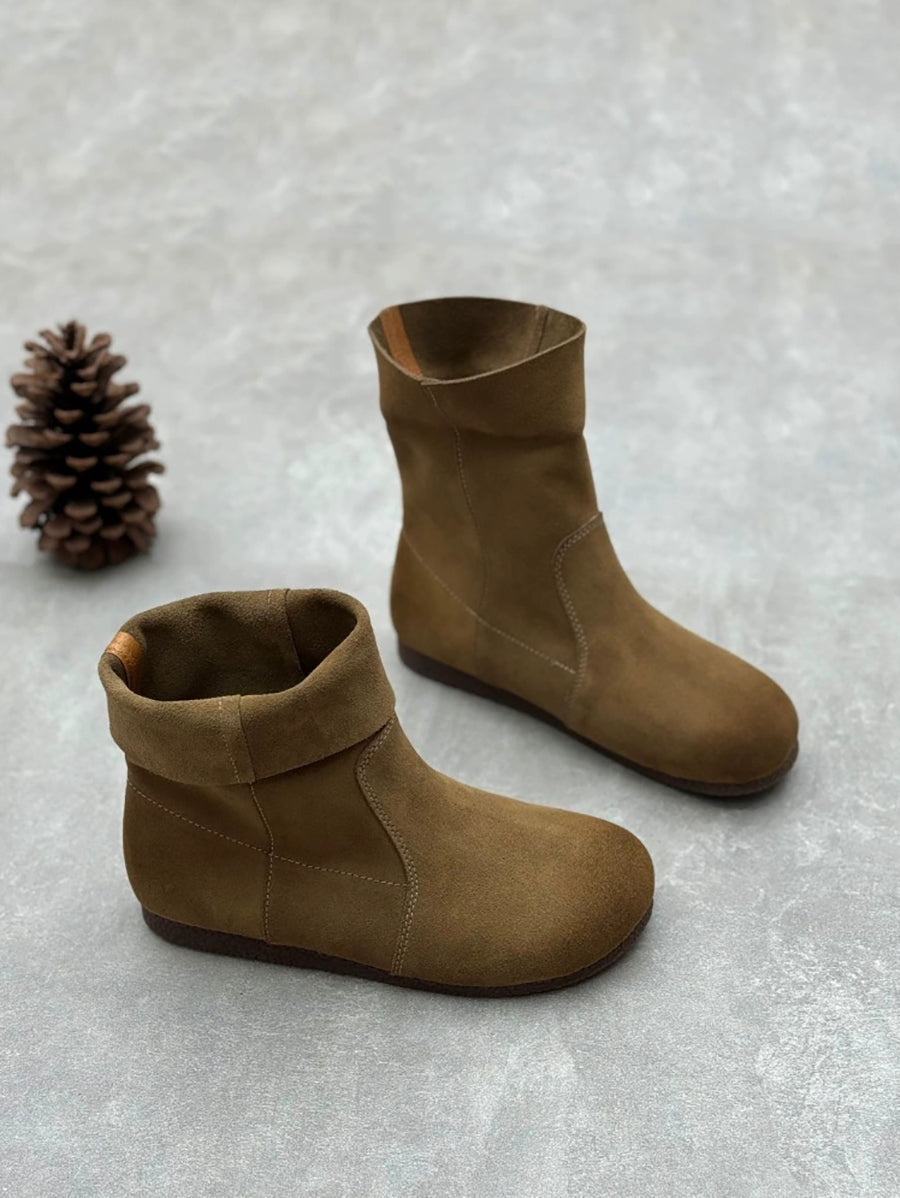 Women Vintage Autumn Suded Leather Flat Boots