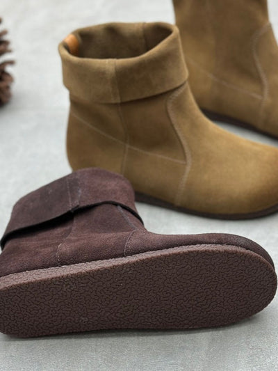 Women Vintage Autumn Suded Leather Flat Boots