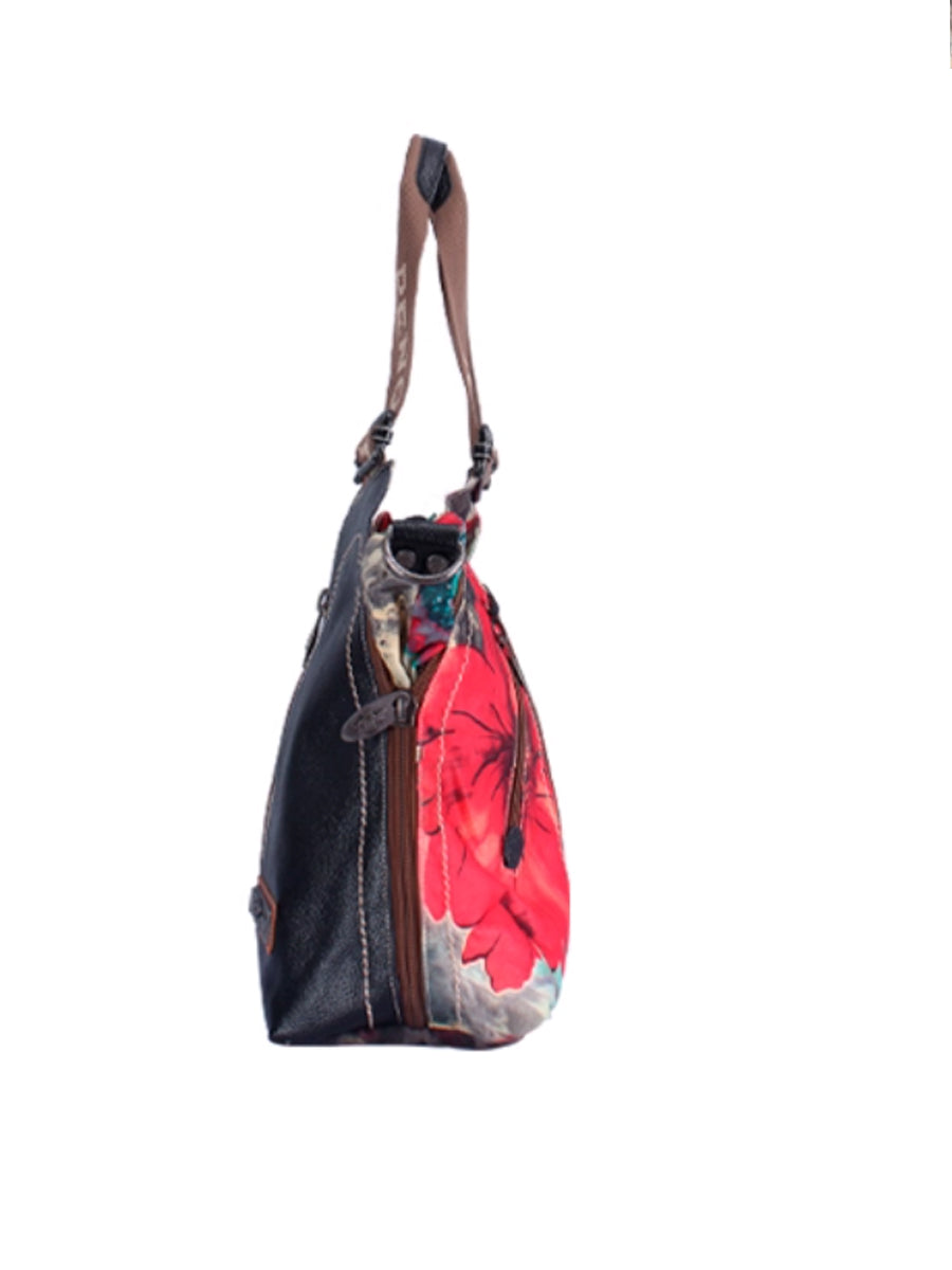 Vintage Leather Spliced Flower Shoulder Bag