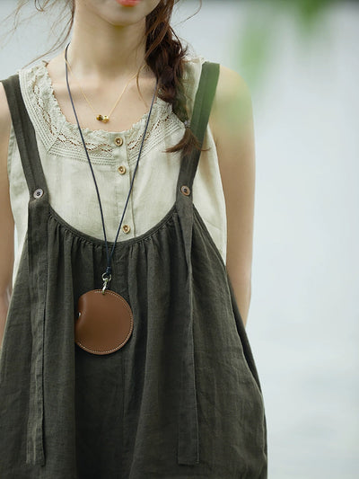 Plus Size Women Summer Retro Pure Color 100%Linen Jumpsuits