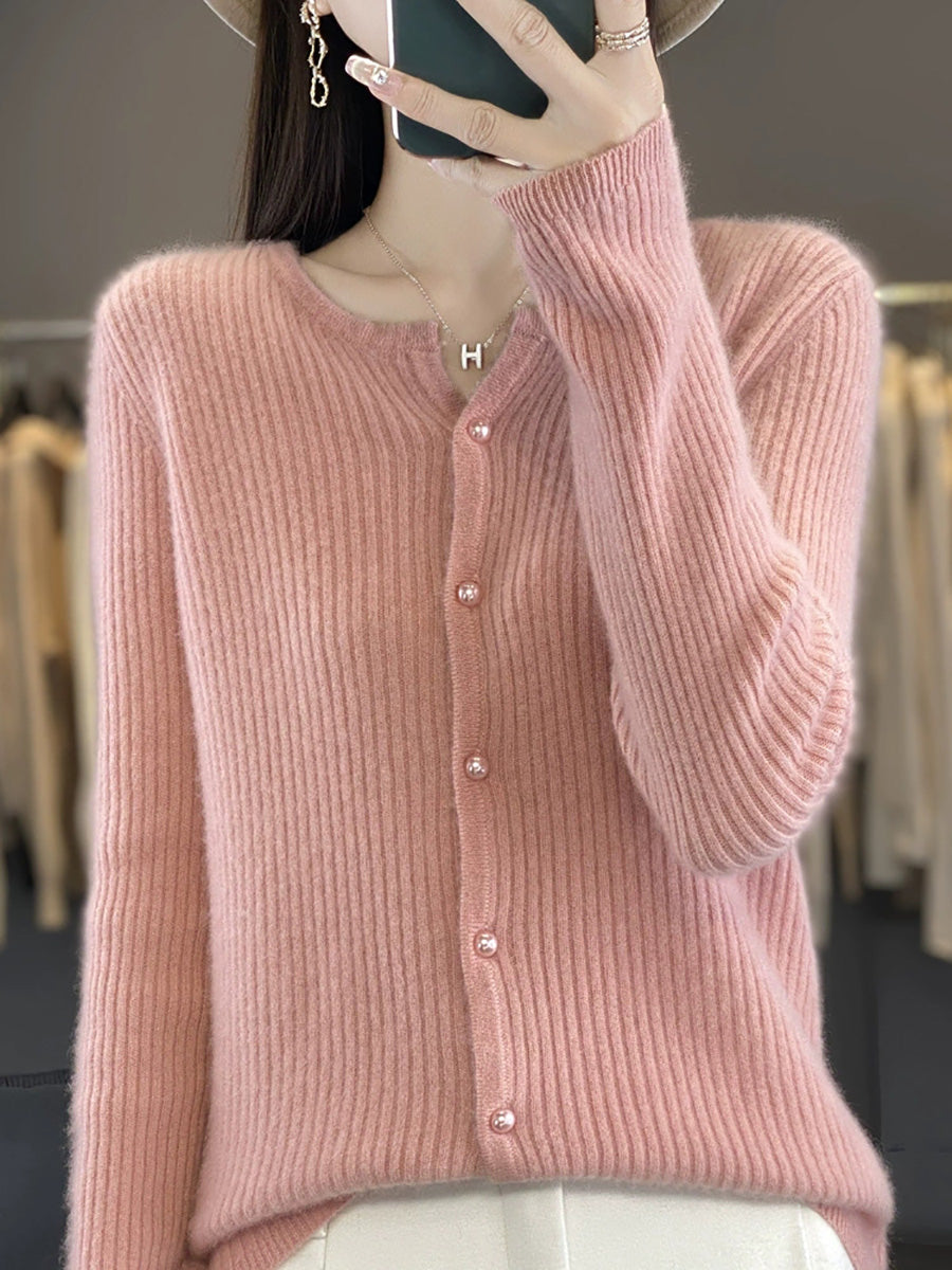 Women Autumn Elegant V-Neck Knitted Wool Sweater
