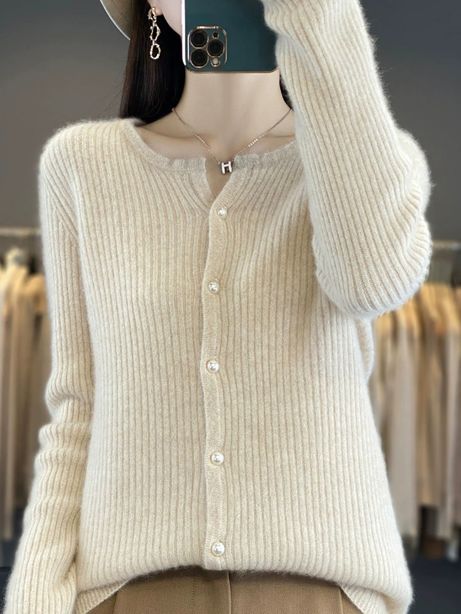 Women Autumn Elegant V-Neck Knitted Wool Sweater