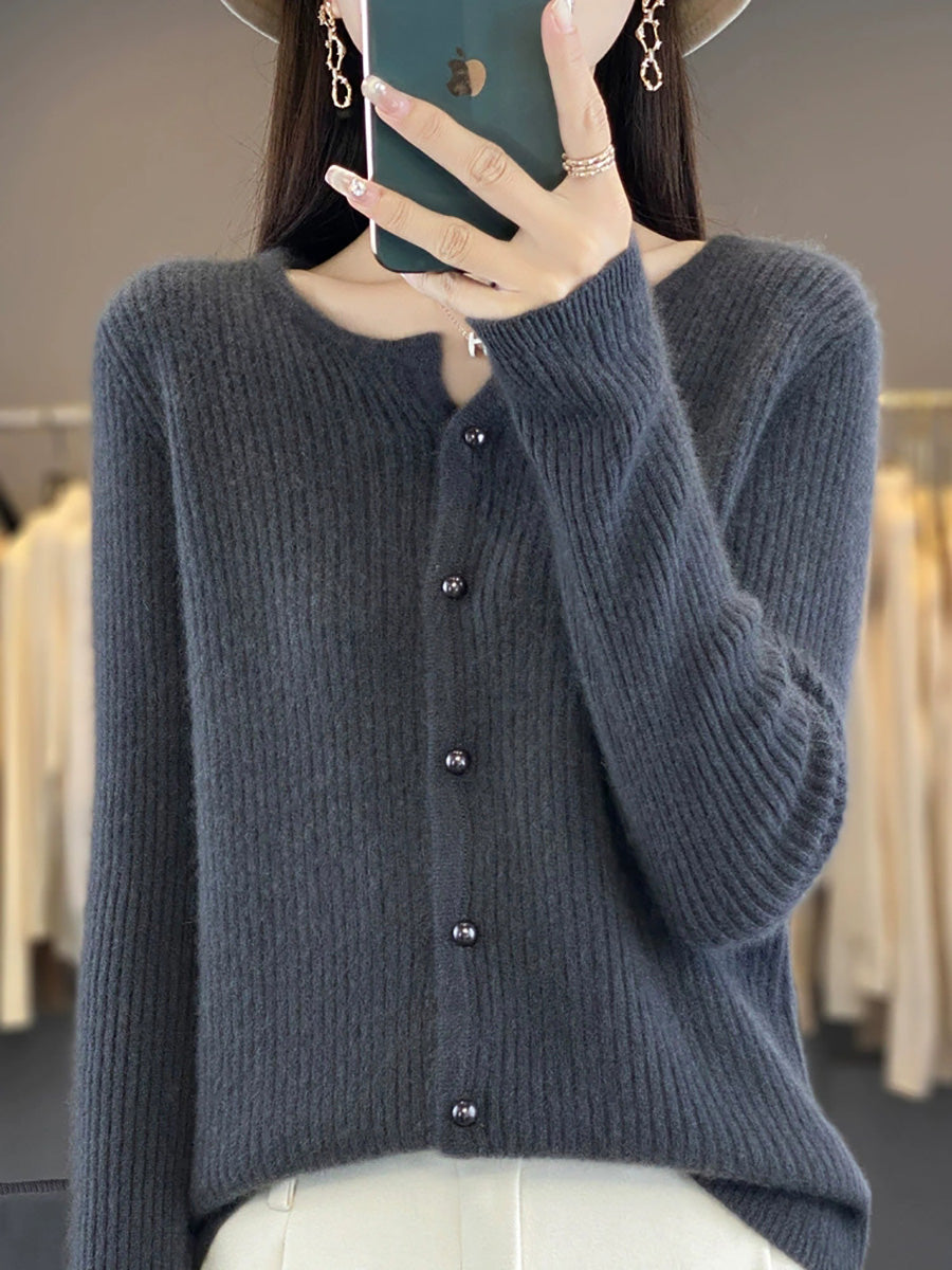 Women Autumn Elegant V-Neck Knitted Wool Sweater
