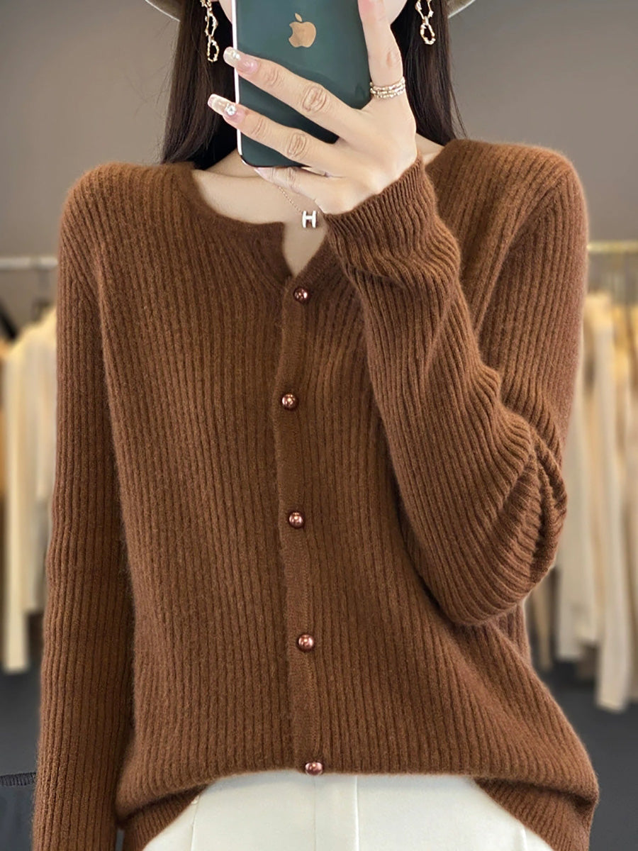 Women Autumn Elegant V-Neck Knitted Wool Sweater