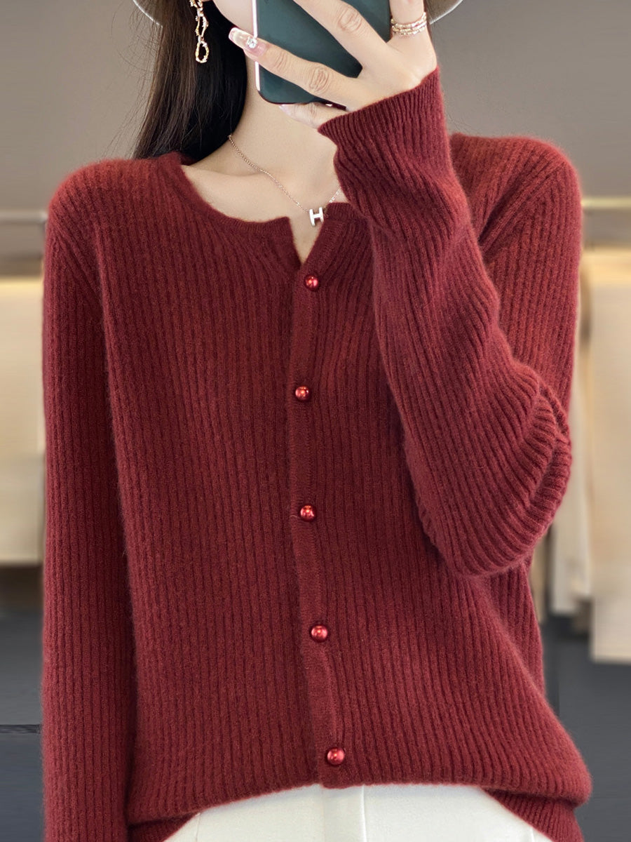 Women Autumn Elegant V-Neck Knitted Wool Sweater