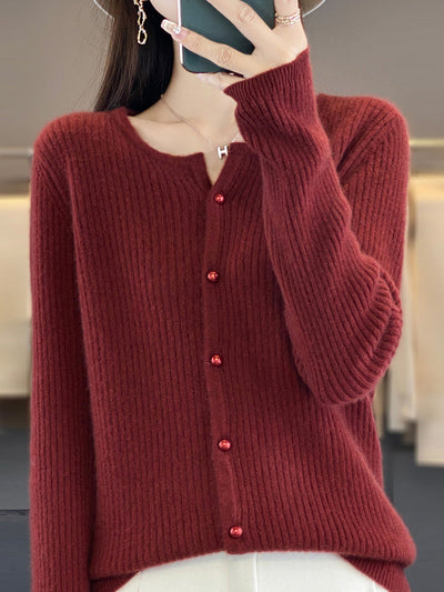 Women Autumn Elegant V-Neck Knitted Wool Sweater