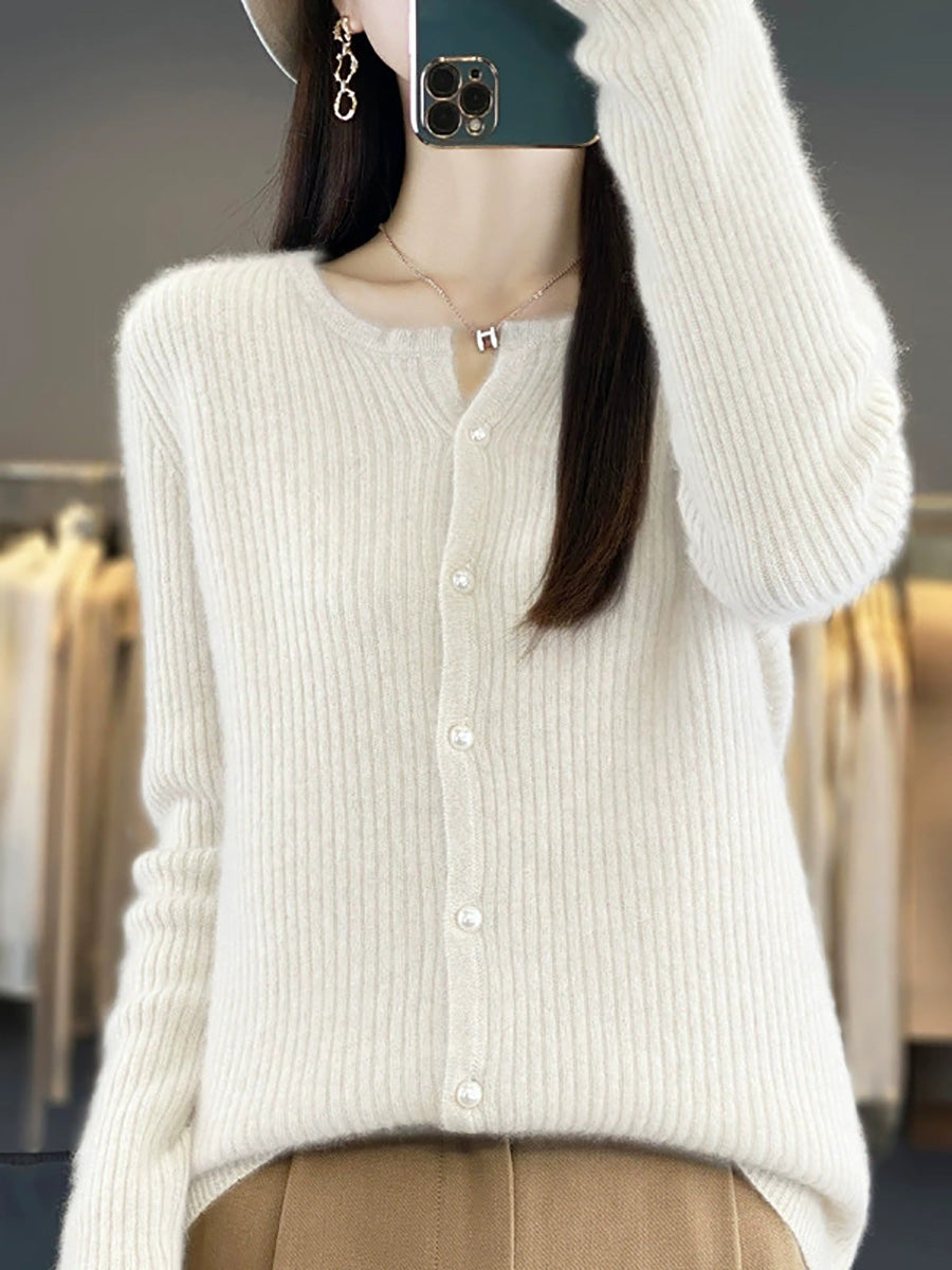 Women Autumn Elegant V-Neck Knitted Wool Sweater