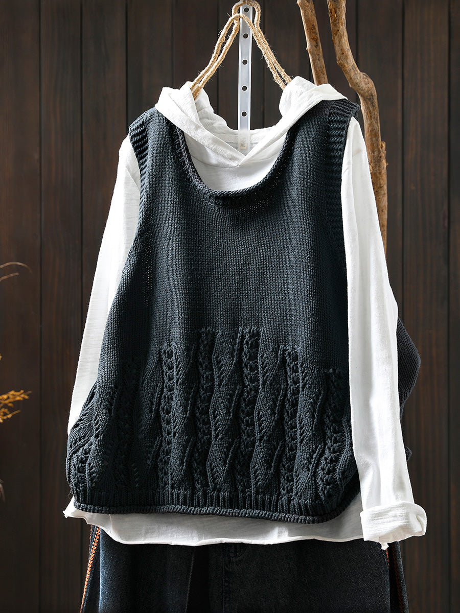 Women Autumn Casual Pure Color O-Neck Knitted Vest