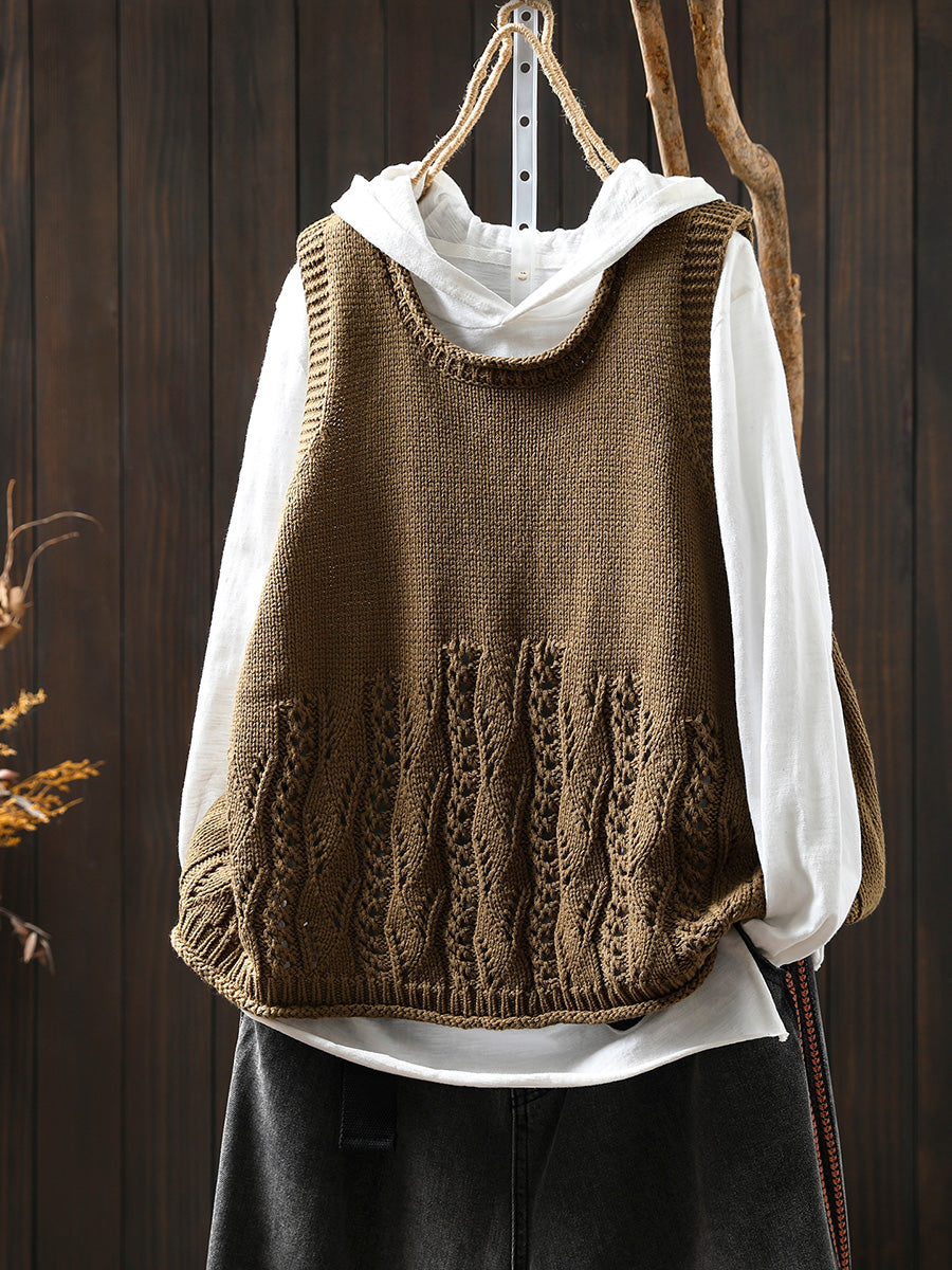 Women Autumn Casual Pure Color O-Neck Knitted Vest