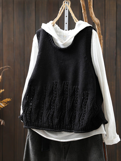 Women Autumn Casual Pure Color O-Neck Knitted Vest
