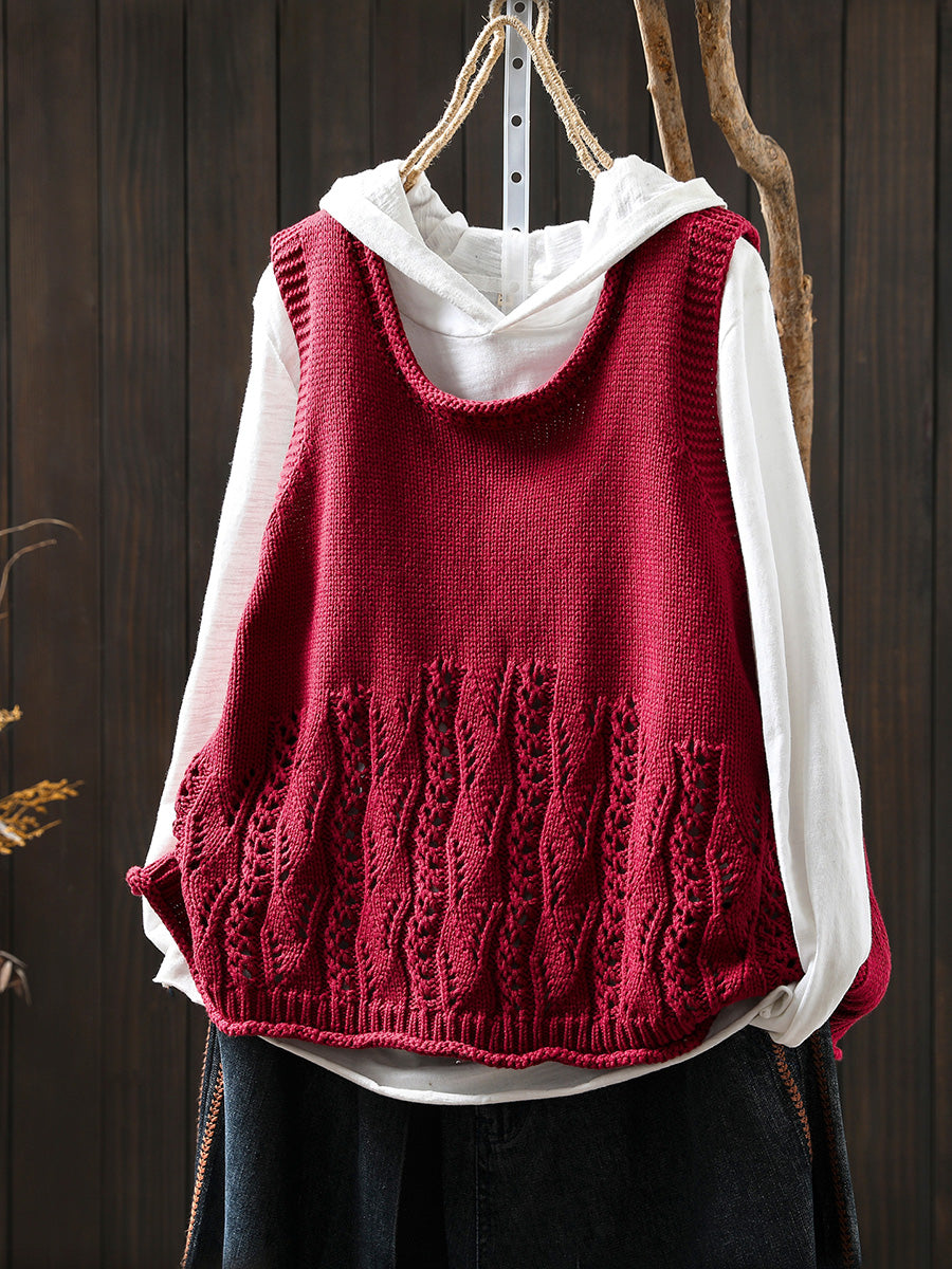 Women Autumn Casual Pure Color O-Neck Knitted Vest