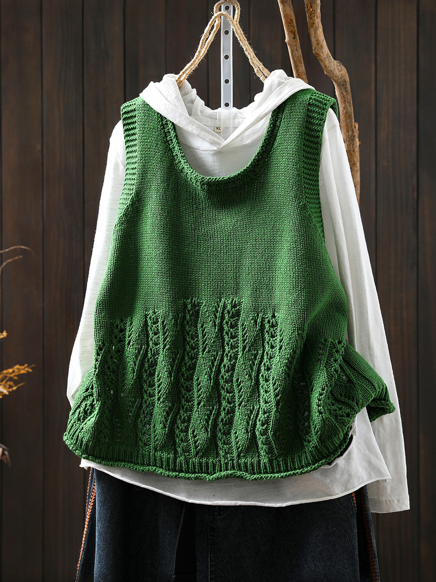 Women Autumn Casual Pure Color O-Neck Knitted Vest
