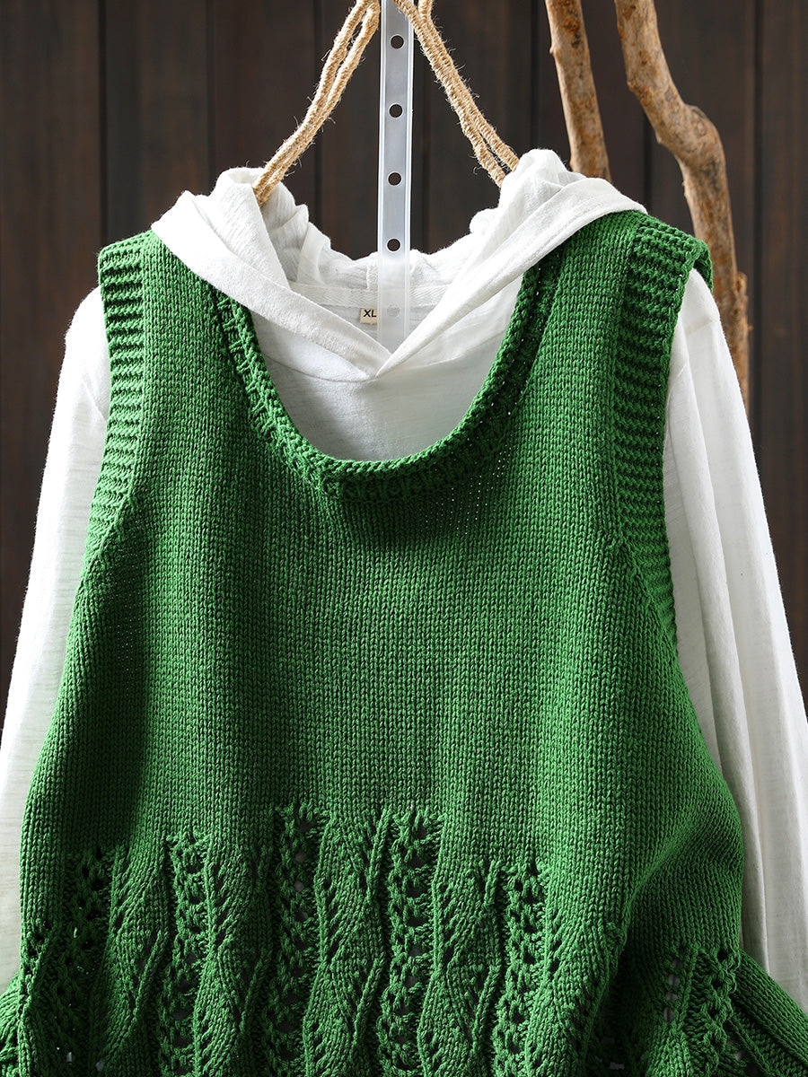 Women Autumn Casual Pure Color O-Neck Knitted Vest