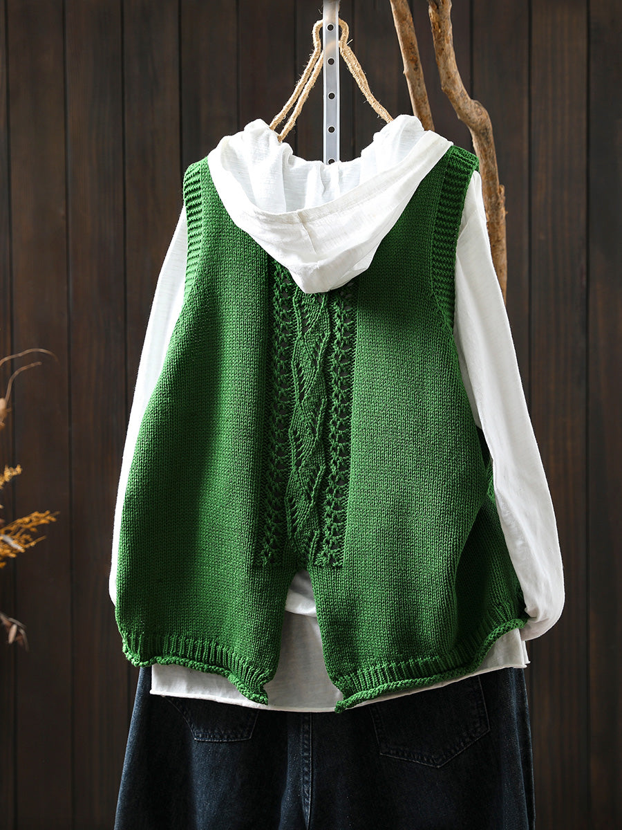Women Autumn Casual Pure Color O-Neck Knitted Vest