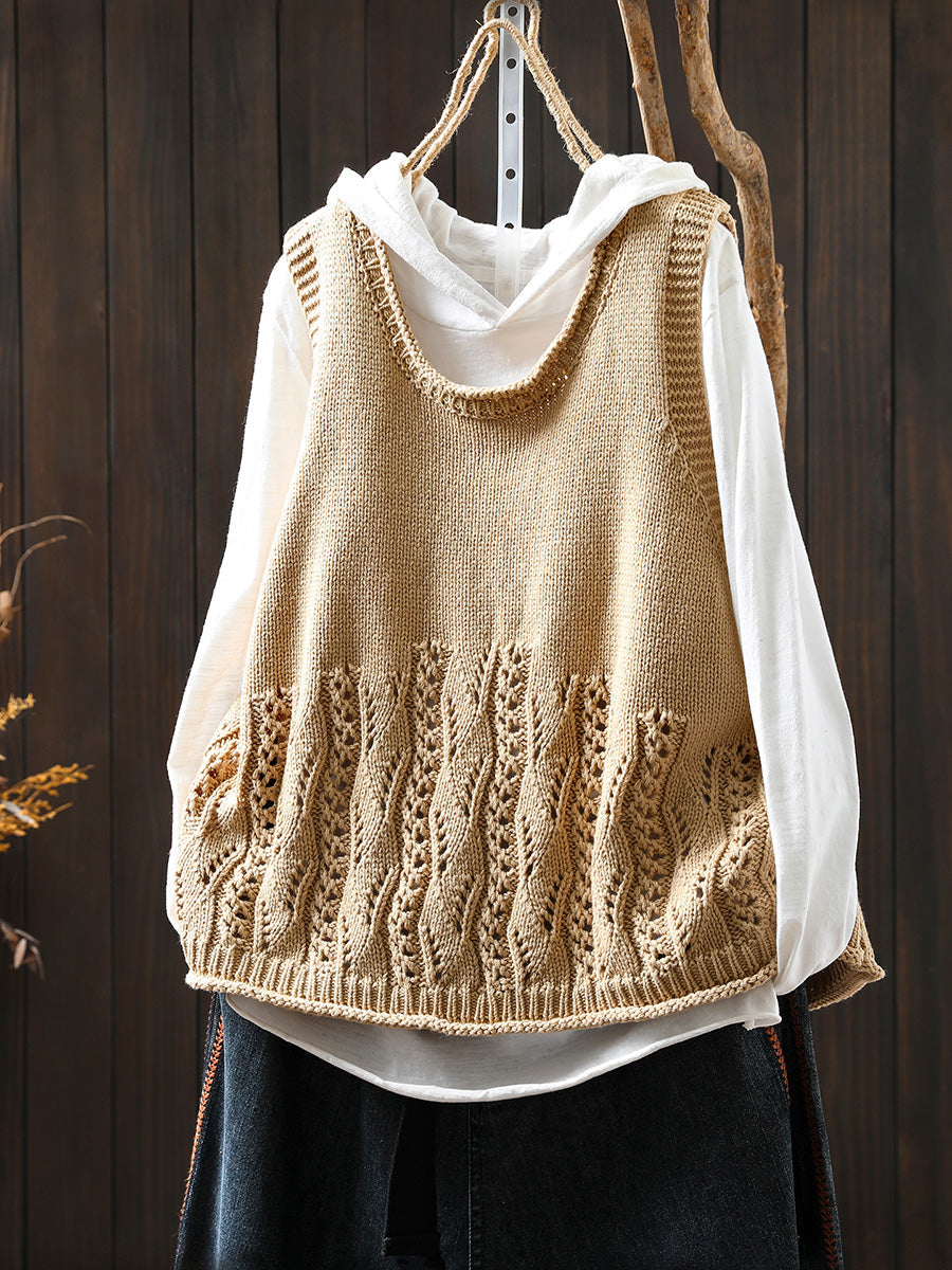 Women Autumn Casual Pure Color O-Neck Knitted Vest