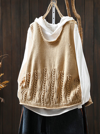 Women Autumn Casual Pure Color O-Neck Knitted Vest