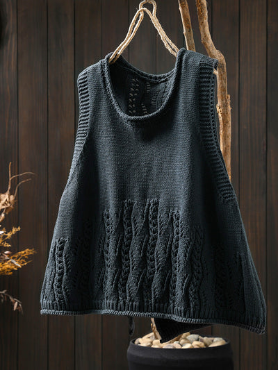 Women Autumn Casual Pure Color O-Neck Knitted Vest