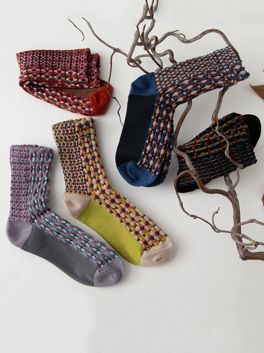 5 Pairs Women Autumn Artsy Mid Heel Socks