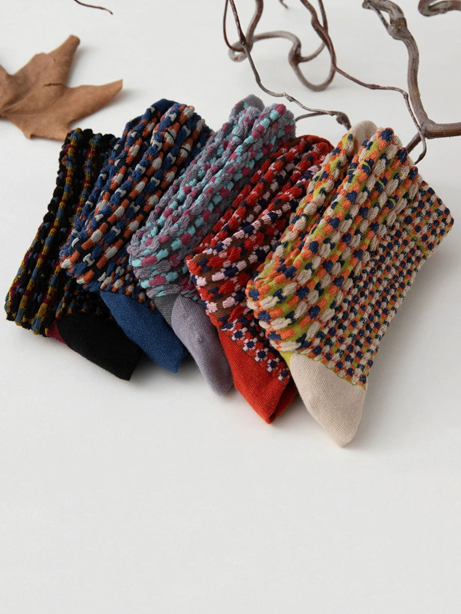 5 Pairs Women Autumn Artsy Mid Heel Socks