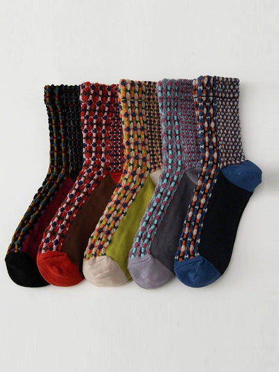 5 Pairs Women Autumn Artsy Mid Heel Socks