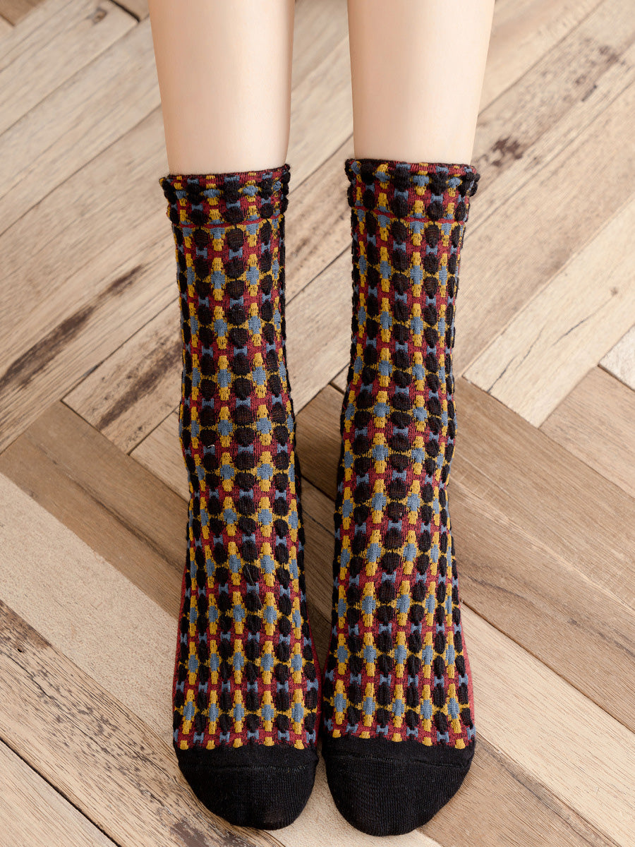 5 Pairs Women Autumn Artsy Mid Heel Socks