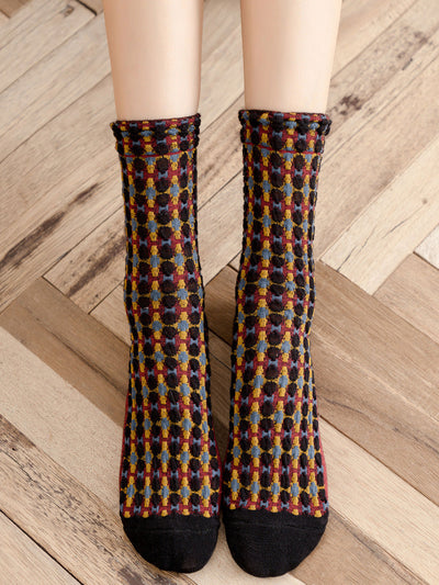 5 Pairs Women Autumn Artsy Mid Heel Socks