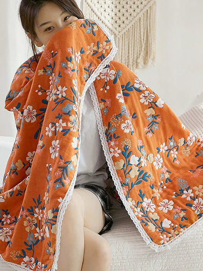 100%Cotton Flower Adult Lace Spliced Bath Towel