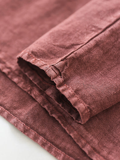 Women Summer Retro Embroidery O-Neck 100%Linen Shirt