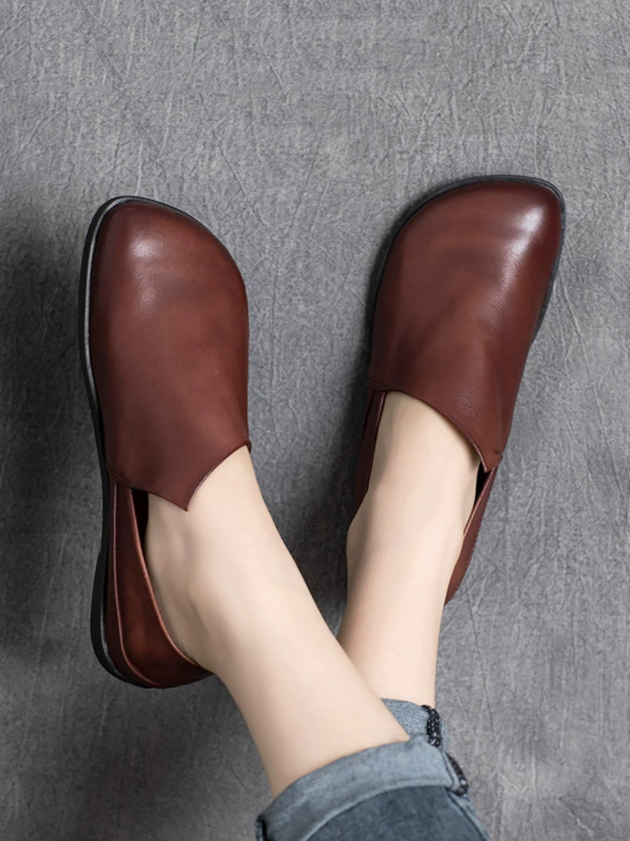 Women Casual Genuine Leather Pure Color Flat Shoes