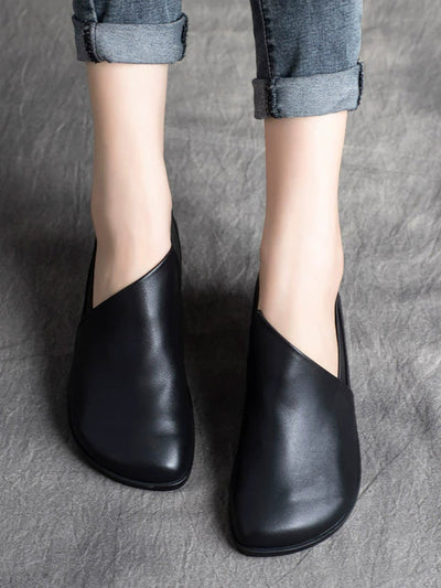 Women Casual Genuine Leather Pure Color Flat Shoes