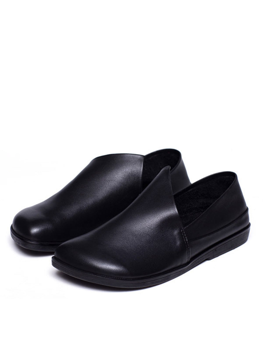 Women Casual Genuine Leather Pure Color Flat Shoes