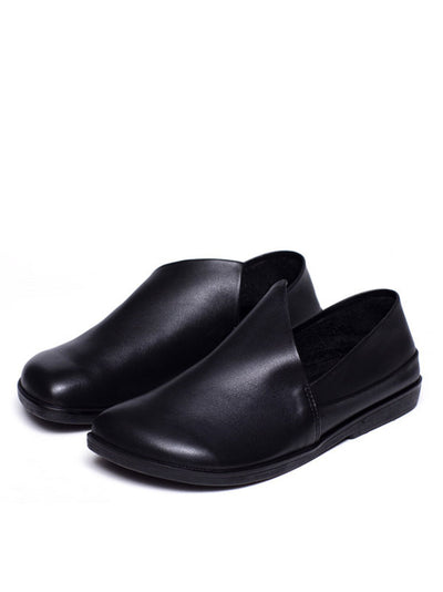 Women Casual Genuine Leather Pure Color Flat Shoes