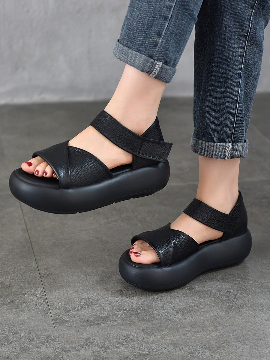 Women Casual Summer Genuine Leather Platform Sandals