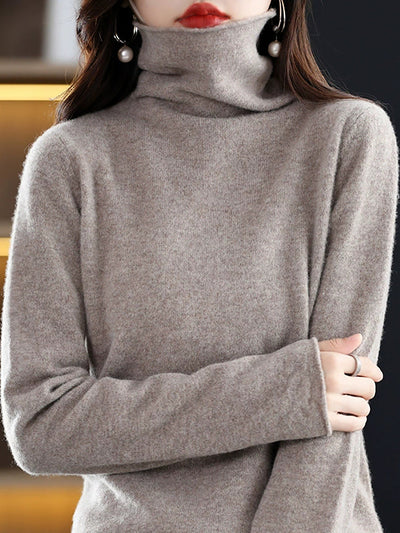 Women Autumn Casual Turtleneck Knitted Wool Sweater