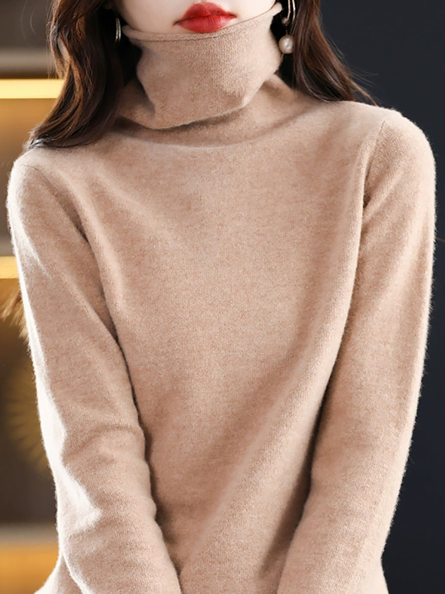 Women Autumn Casual Turtleneck Knitted Wool Sweater