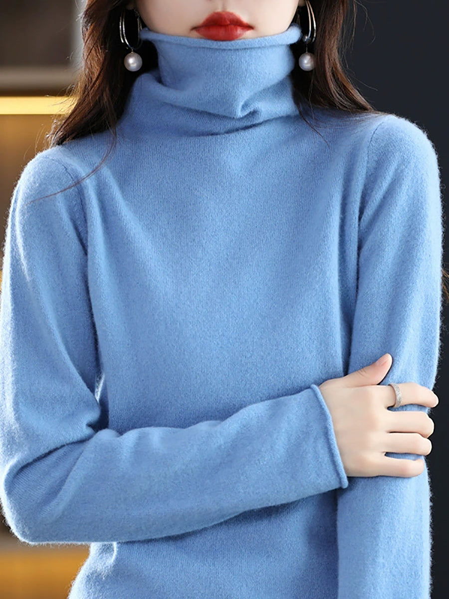 Women Autumn Casual Turtleneck Knitted Wool Sweater