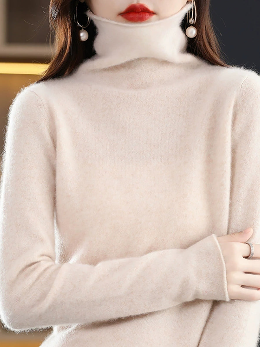 Women Autumn Casual Turtleneck Knitted Wool Sweater