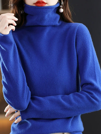 Women Autumn Casual Turtleneck Knitted Wool Sweater