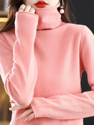 Women Autumn Casual Turtleneck Knitted Wool Sweater