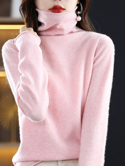 Women Autumn Casual Turtleneck Knitted Wool Sweater