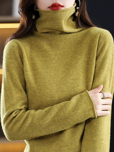 Women Autumn Casual Turtleneck Knitted Wool Sweater