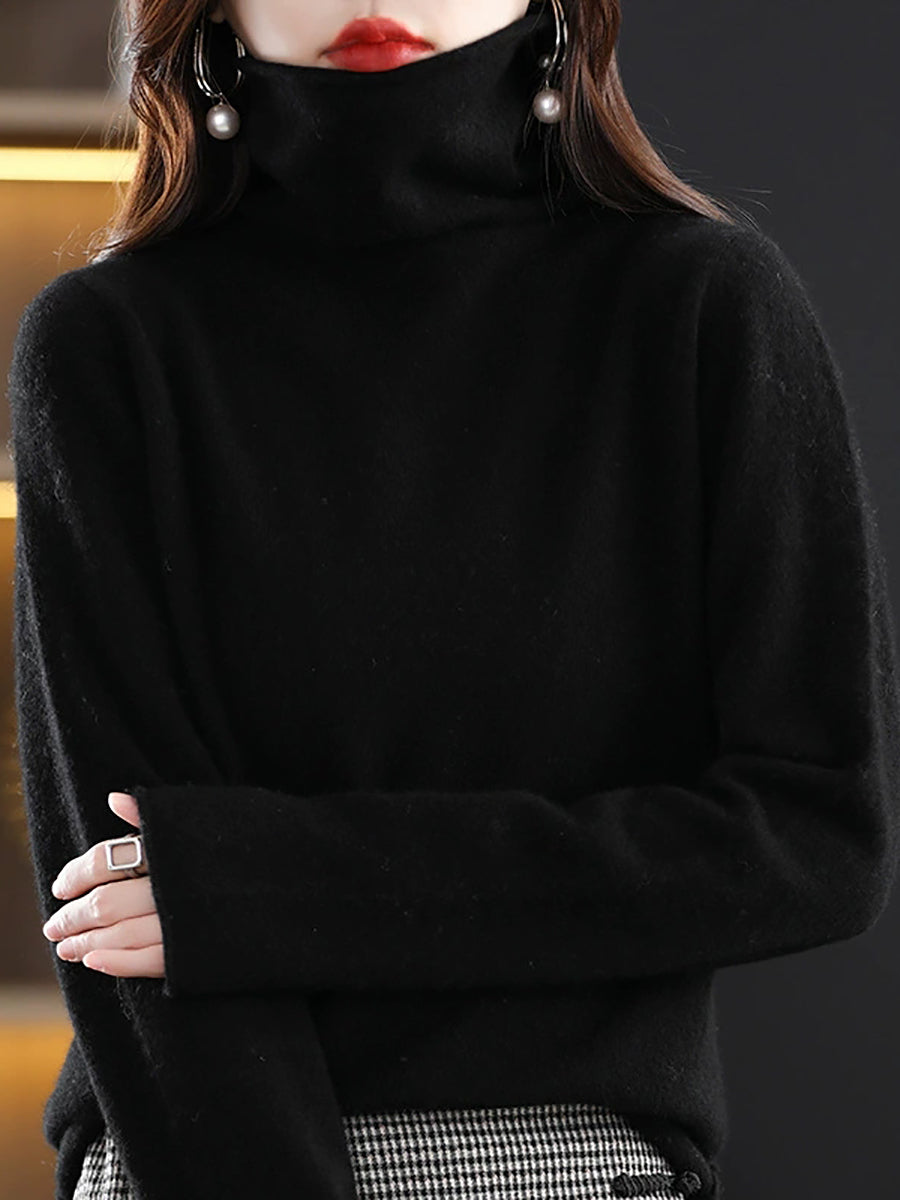Women Autumn Casual Turtleneck Knitted Wool Sweater