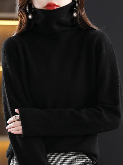 Women Autumn Casual Turtleneck Knitted Wool Sweater